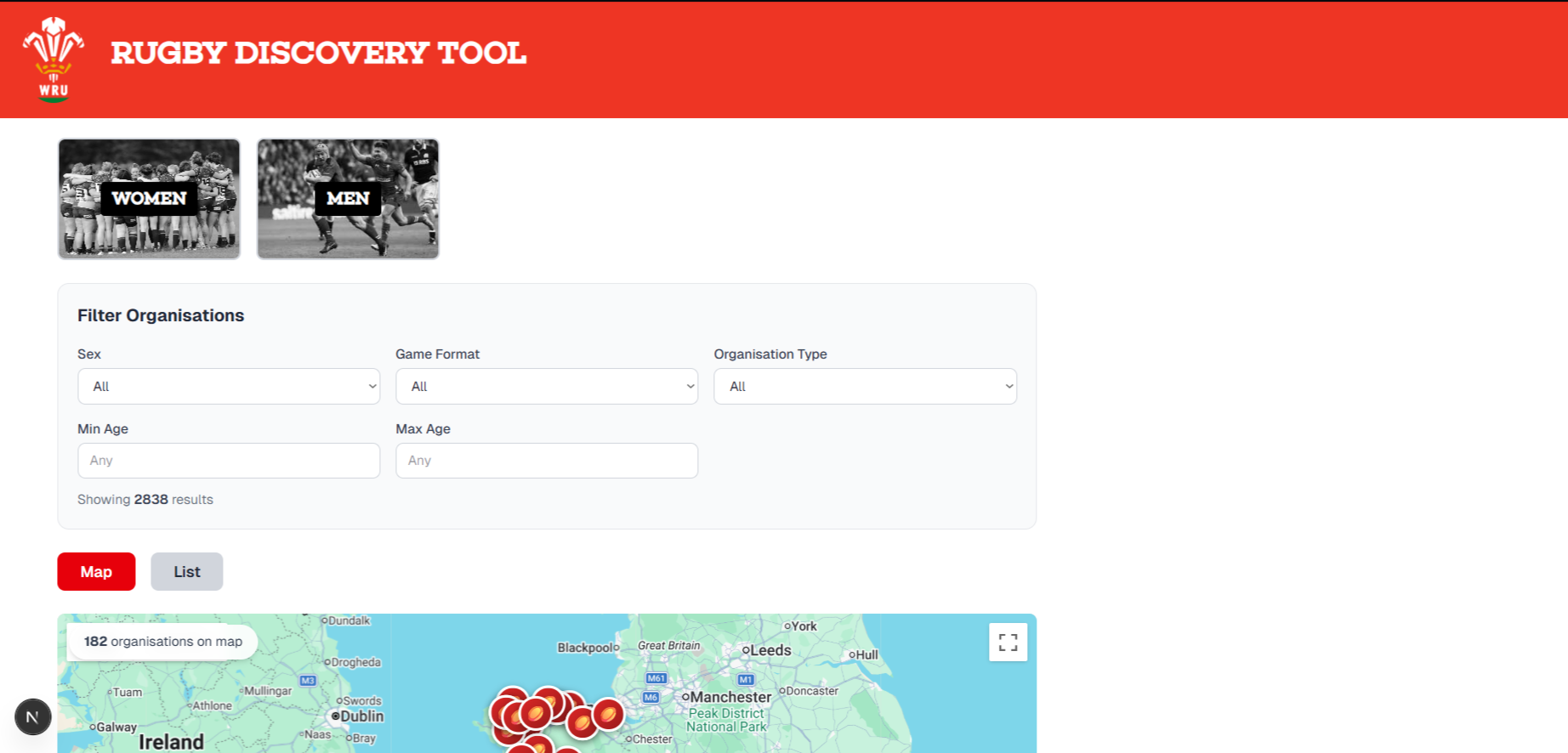 Dashboard with interactive map